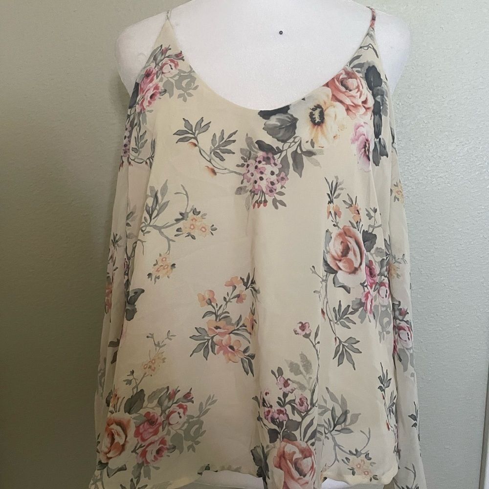 Haute Monde Woment's Floral Open Shoulder Blouse Size Small
